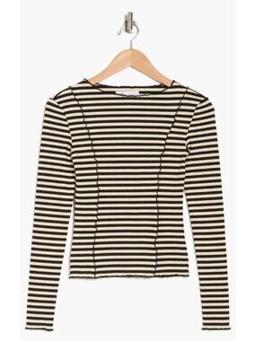 ELODIE Frilled Seam Stripe Long Sleeve Top X-Large